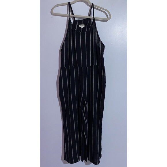 World Market Jumpsuit S/M Black Wide Leg Boho Beachy Striped Adjustable Straps - Picture 1 of 14